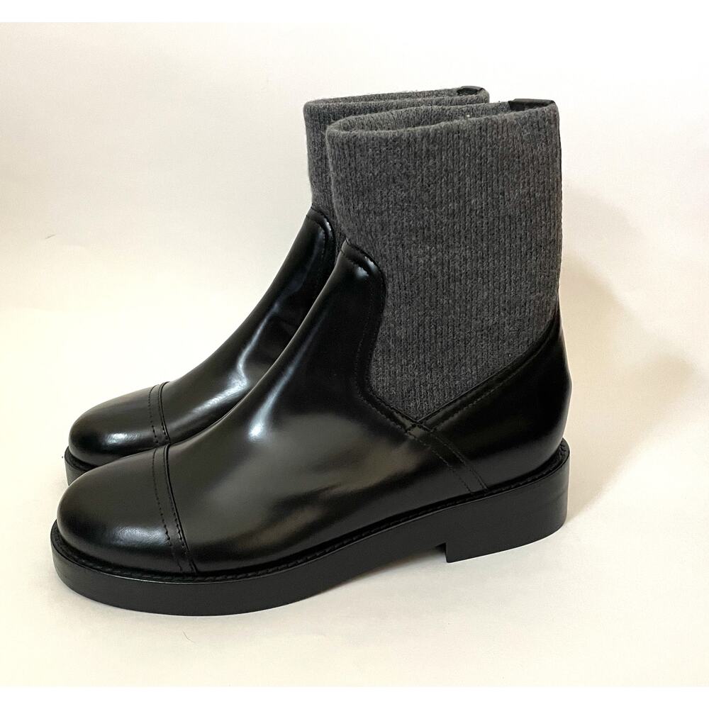 J. Crew Italian Leather Rib Cut Off Boots Black Size 7 NEW - Picture 2 of 8